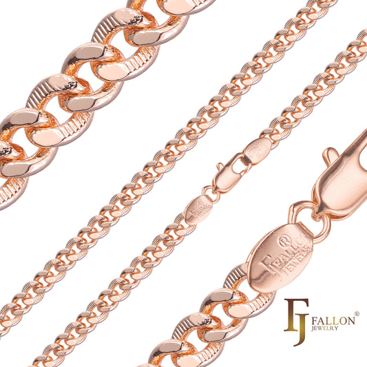 Miami Style Cuban flank hammered chains plated in 14K Gold, Rose Gold