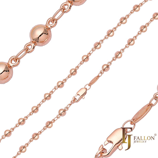 Beads chains plated in 14K Gold, Rose Gold