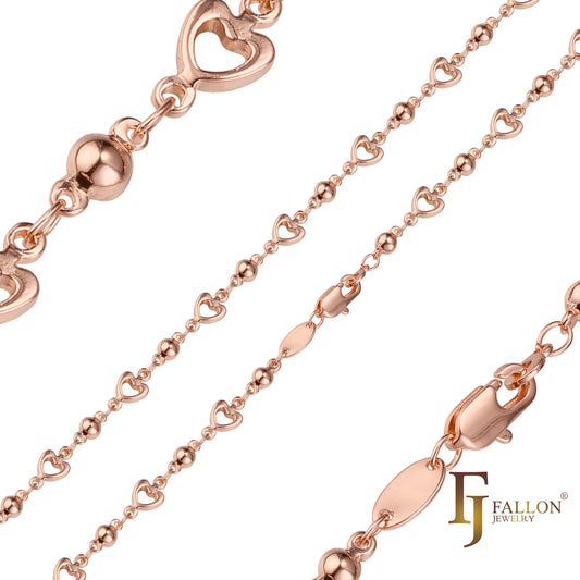 {Customize} Beads fancy heart link chains plated in Rose Gold ABS