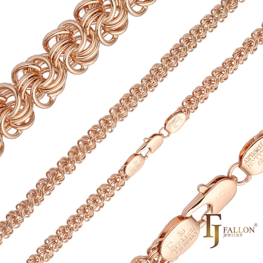 Bismarck Luxurious Byzantine long weaving double and triple rolo link chains plated in Rose Gold