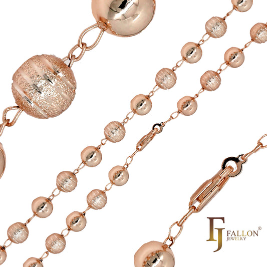 Beads chains plated in Rose Gold, 14K Gold, three tone