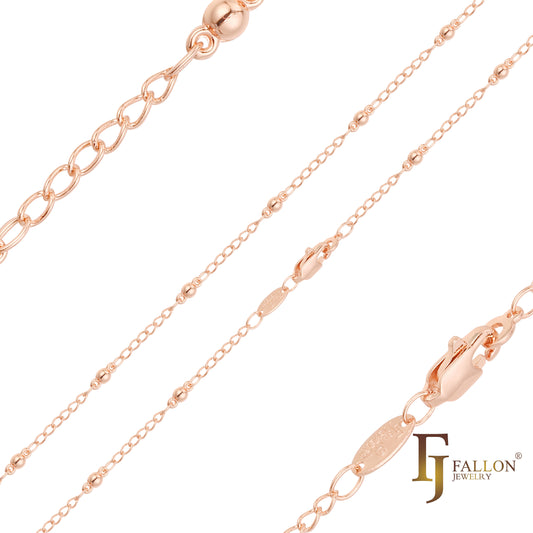 Beads and cable link chains plated in Rose Gold, White Gold
