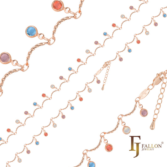 {Customize} {Summer} Fancy bar link colorful anklet chains plated in 14K Gold, Rose Gold