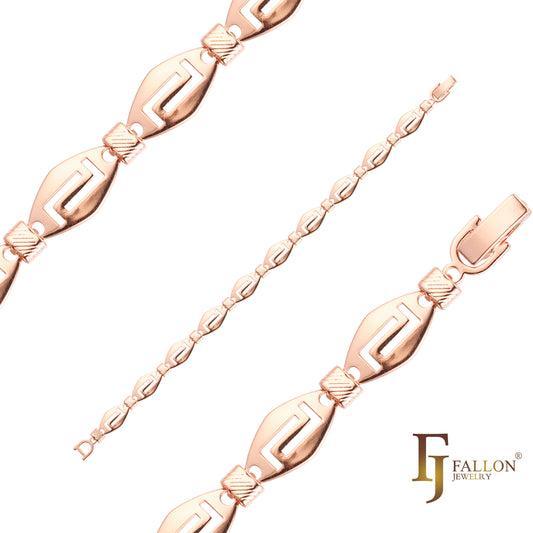 Fancy link bracelets plated in Rose Gold colors
