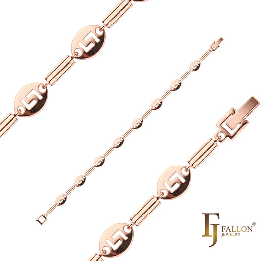 Fancy link bracelets plated in Rose Gold colors