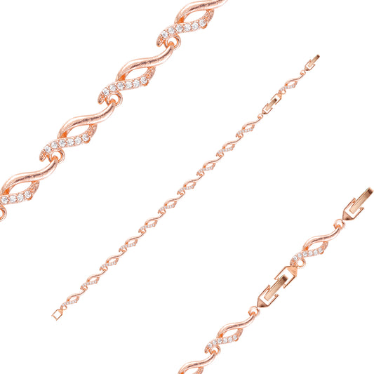 Double twisted paved white cz link Rose Gold Bracelets