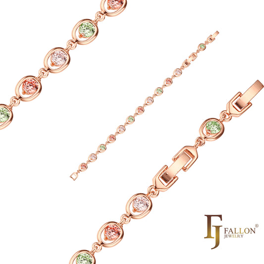 Fancy cluster link bracelets plated in White Gold, Rose Gold colors