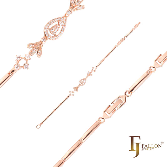 Fancy bar link bracelets plated in Rose Gold colors