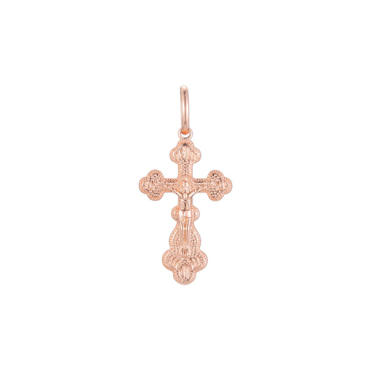 Catholic cross budded pendant in 14K Gold, Rose Gold two tone & White Gold plating colors