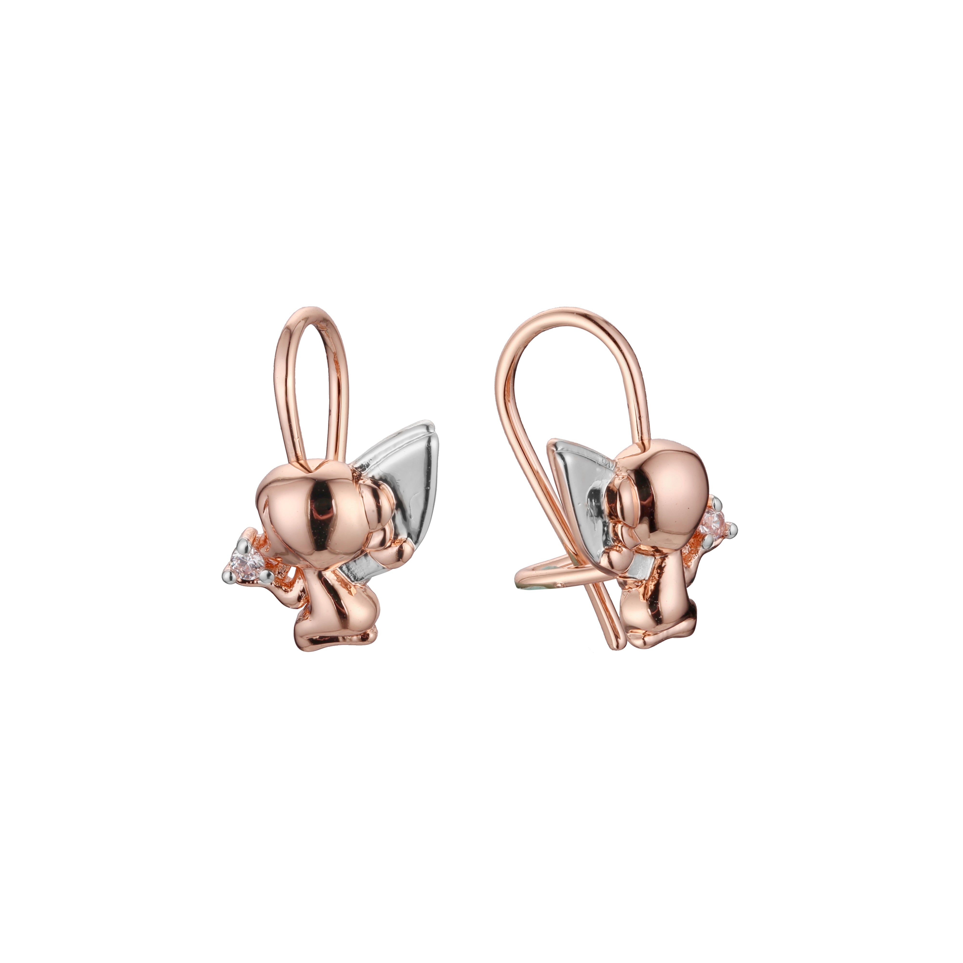 Baby wire hook child earrings in 14K Gold, Rose Gold, two tone plating colors