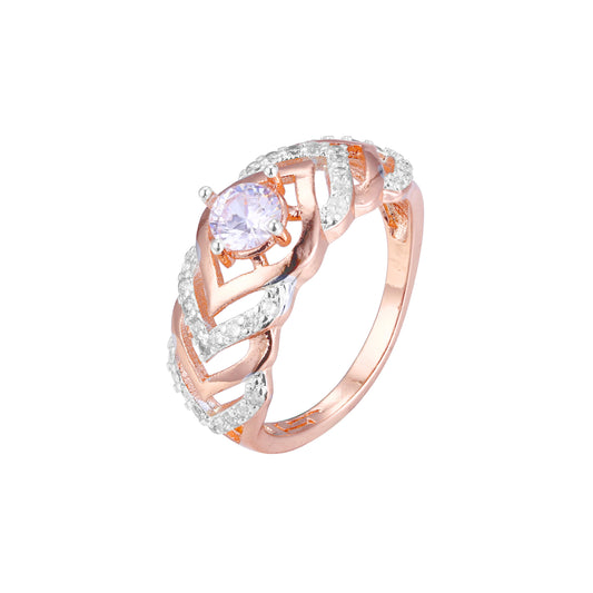 Rose Gold two tone luxurious chevron solitaire rings
