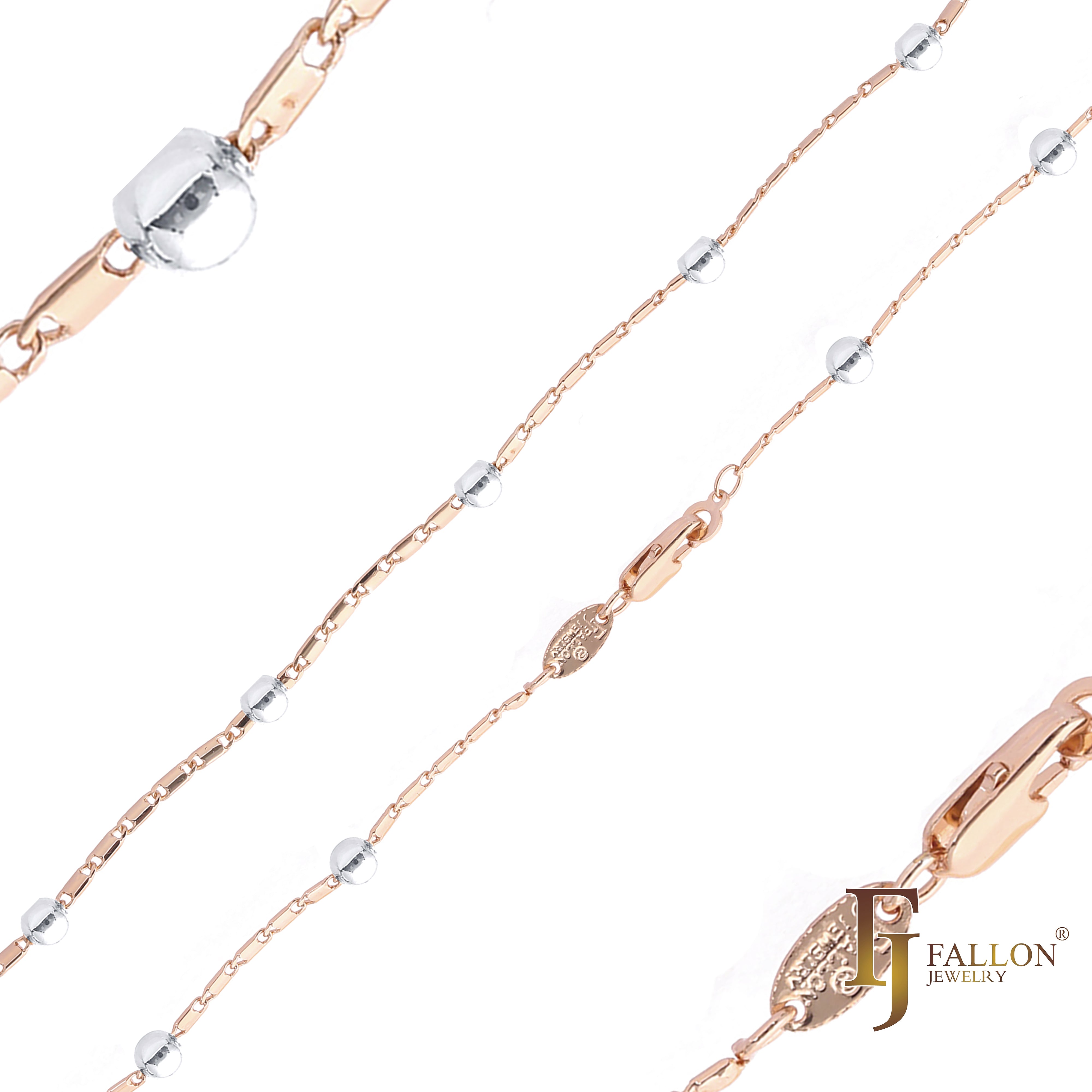 Beads Mirror link link chains plated in 14K Gold, Rose Gold, two tone