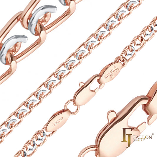 .Weaving love cable link chains plated in Rose Gold two tone