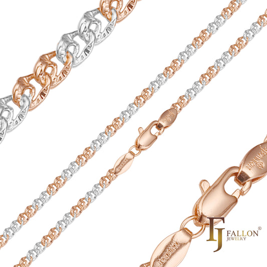 {Customize} Sunburst hammered Fancy link chains plated in 14K Gold, Rose Gold two tone