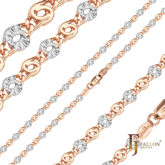 Snail keyhole link half star hammered chains plated in 14K Gold, Rose Gold, two tone