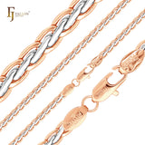 Classic Spiga wheat chains plated in White Gold, 14K Gold, Rose Gold, two tone