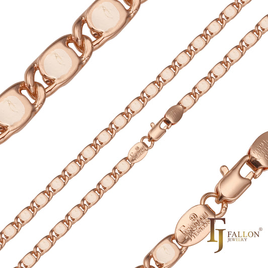 Snail link dotted white chains plated in 14K Gold, Rose Gold, two tone
