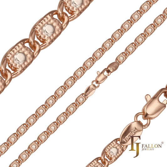 Solid snail link dot hammered Rose Gold, two tone chains