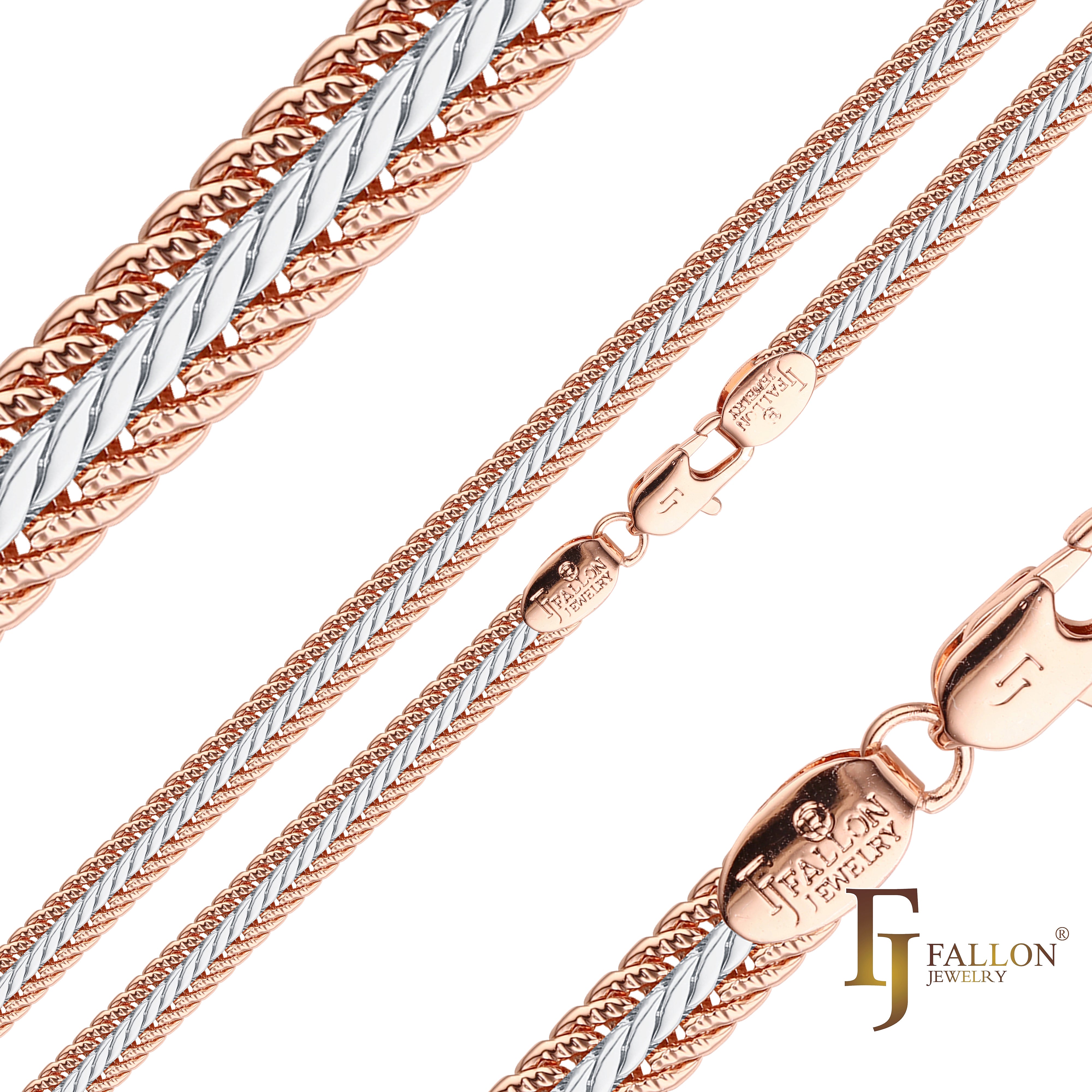 Foxtail compact link hammered 14K Gold, Rose Gold, two tone white gold chains