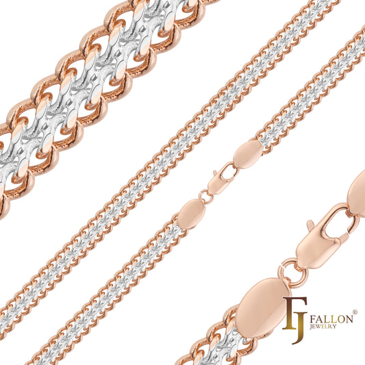Double link Cuban chains plated in 14K Gold, Rose Gold, two tone