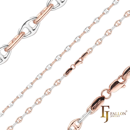 Mariner Anchor oval link chains plated in Rose Gold two tone