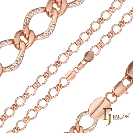 Alternative fancy rhombus curb link chains plated in 14K Gold, Rose Gold, two tone