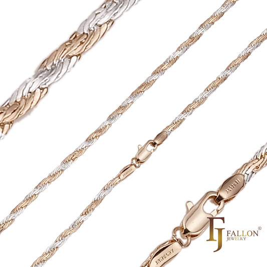 Rope chains plated in 14K Gold, Rose Gold, two tone