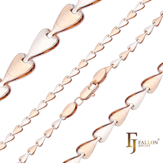 Spade heart fancy link chains plated 14K Gold, Rose Gold, two tone