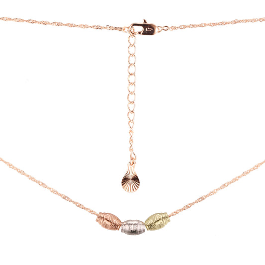 Three bucket beads necklaces plated in White Gold, 14K Gold, Rose Gold, three tone