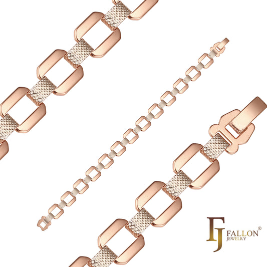 Fancy link bracelets plated in Rose Gold two tone colors