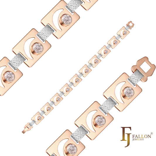 Fancy moon link bracelets plated in Rose Gold two tone colors