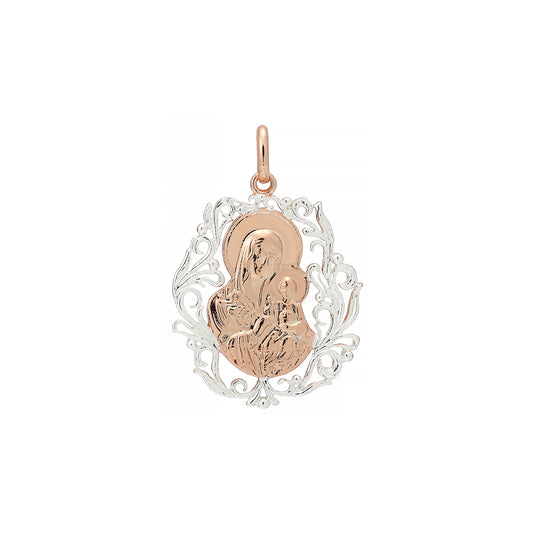 Virgin Mary of Smolensk pendant in Rose Gold, two tone plating colors