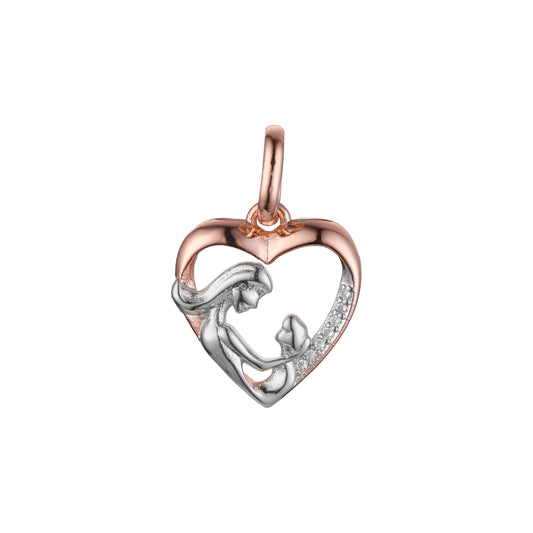 Mother and kid heart pendant in Rose Gold two tone, 14K Gold plating colors