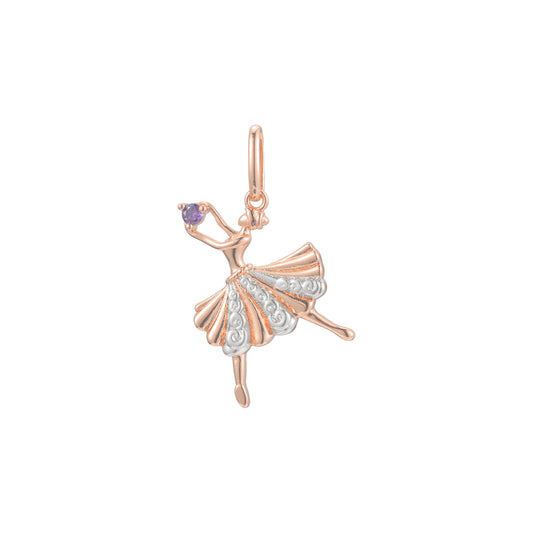 Dancer with solitaire CZ Rose Gold two tone, 14K Gold pendant