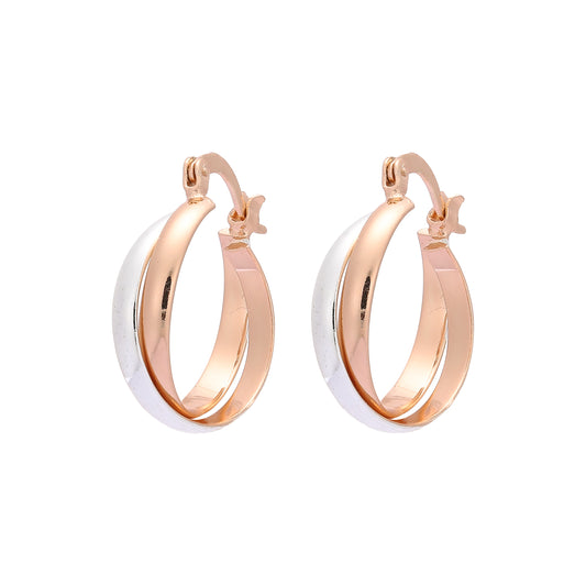 Double ring rose gold two tone hoop earrings