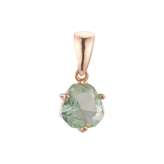 Solitaire Apple Green big stone CZ Pendant plated in Rose Gold, 14K Gold