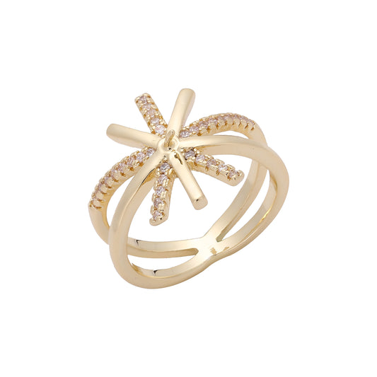 14K Gold double peace signs crossing fashion rings