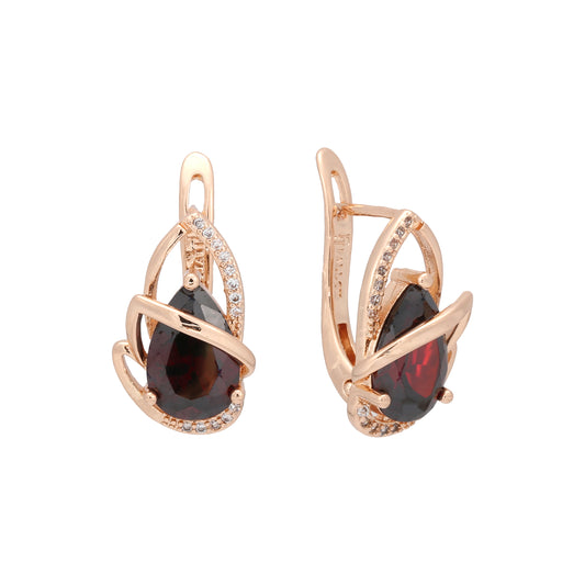 Solitaire teardrop colorful CZ Rose Gold, two tone earrings