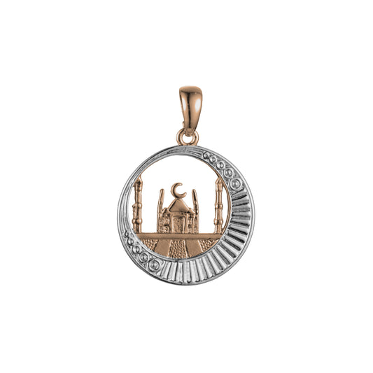 Islamic pendant of the moon and temple in 14K Gold, Rose Gold & White Gold plating colors
