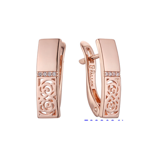 .Paved white CZ earrings in 14K Gold, Rose Gold plating colors