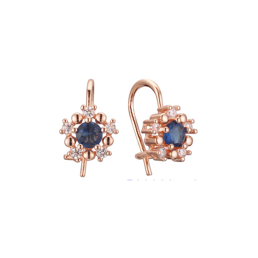 Wire hook flower cluster child earrings in 14K Gold, Rose Gold, two tone plating colors