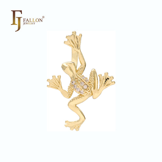 Paved white CZs frog 14K Gold, Rose Gold animal pendant