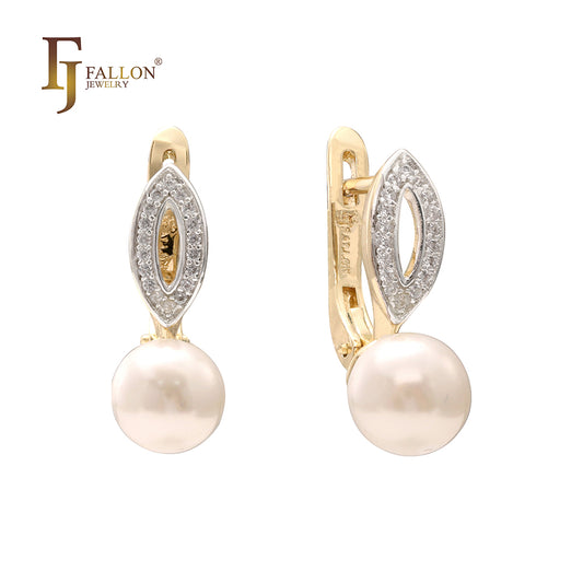 Marquise paved white CZs pearl earrings