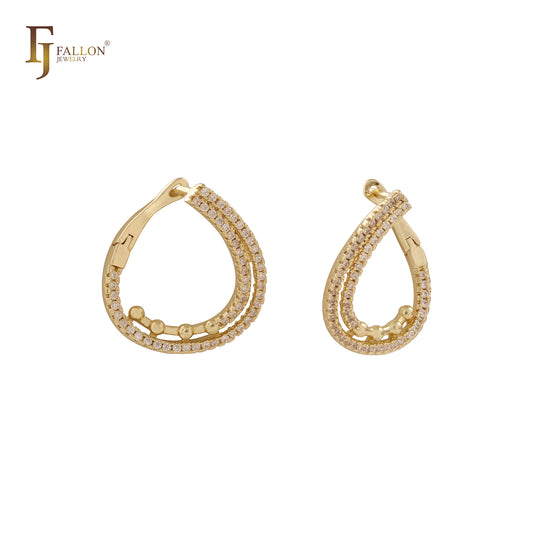 Twisted paved white czs 14K Gold,Rose Gold earrings