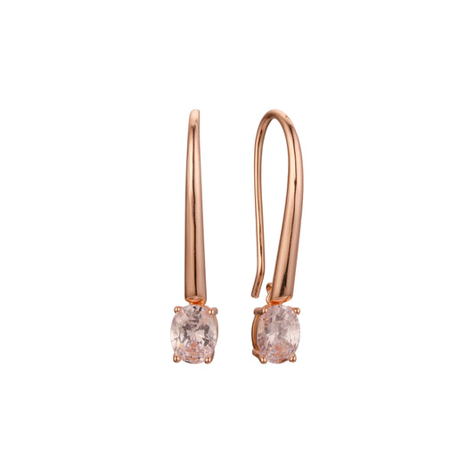 Wire hook solitaire oval earrings in 14K Gold, Rose Gold plating colors