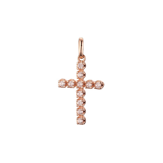 Cluster white CZs Latin Cross Rose Gold, 14K Gold pendant
