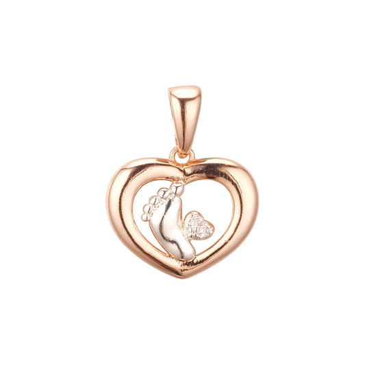 Rose Gold two tone pendant of little feet and heart