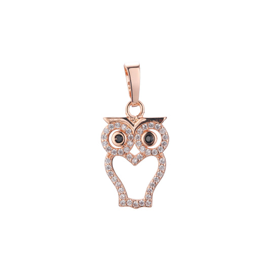 Owl animal pendant in Rose Gold, 14K Gold plating colors
