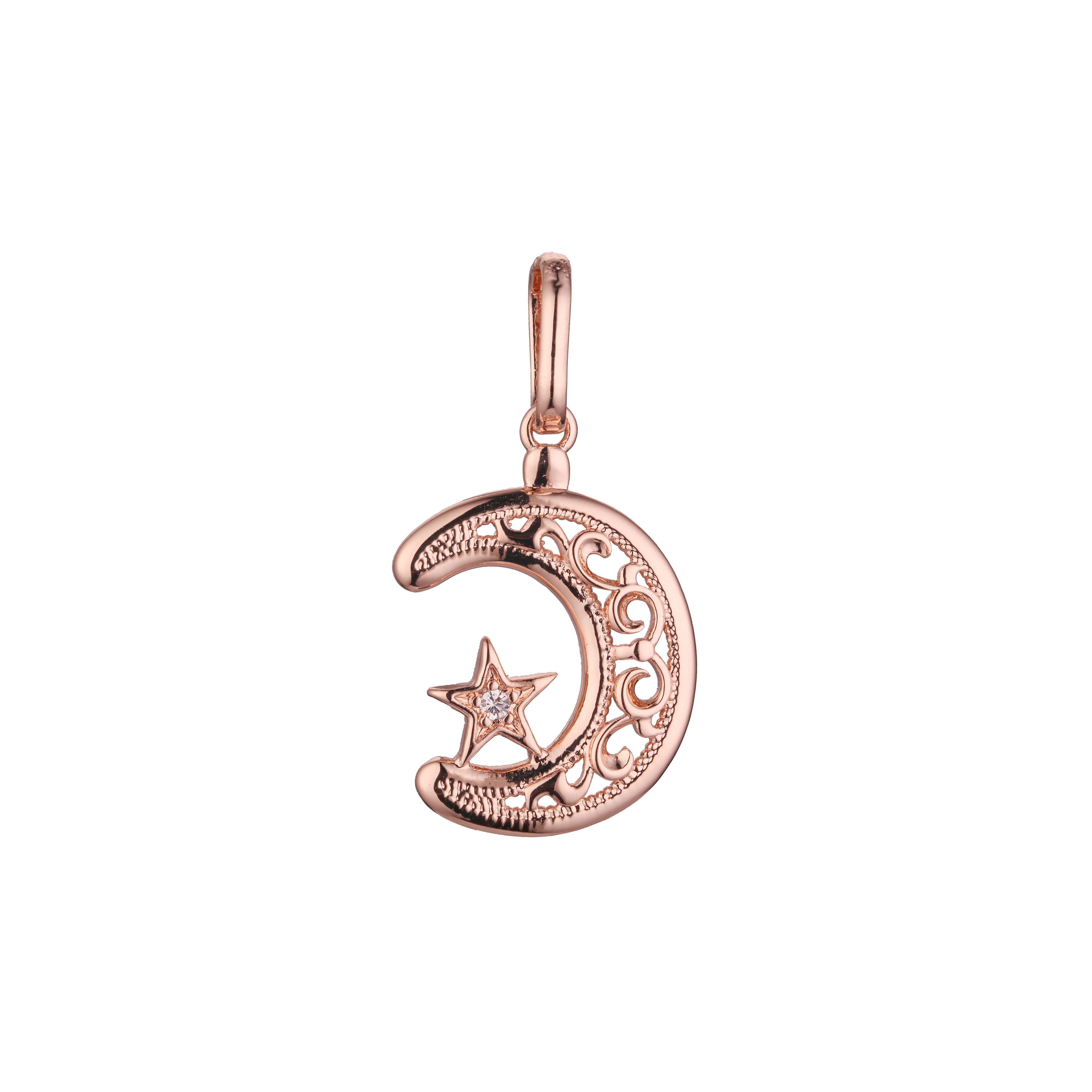 Star and Crescent moon Islamic Rose Gold, 14K Gold two tone, White Gold pendant
