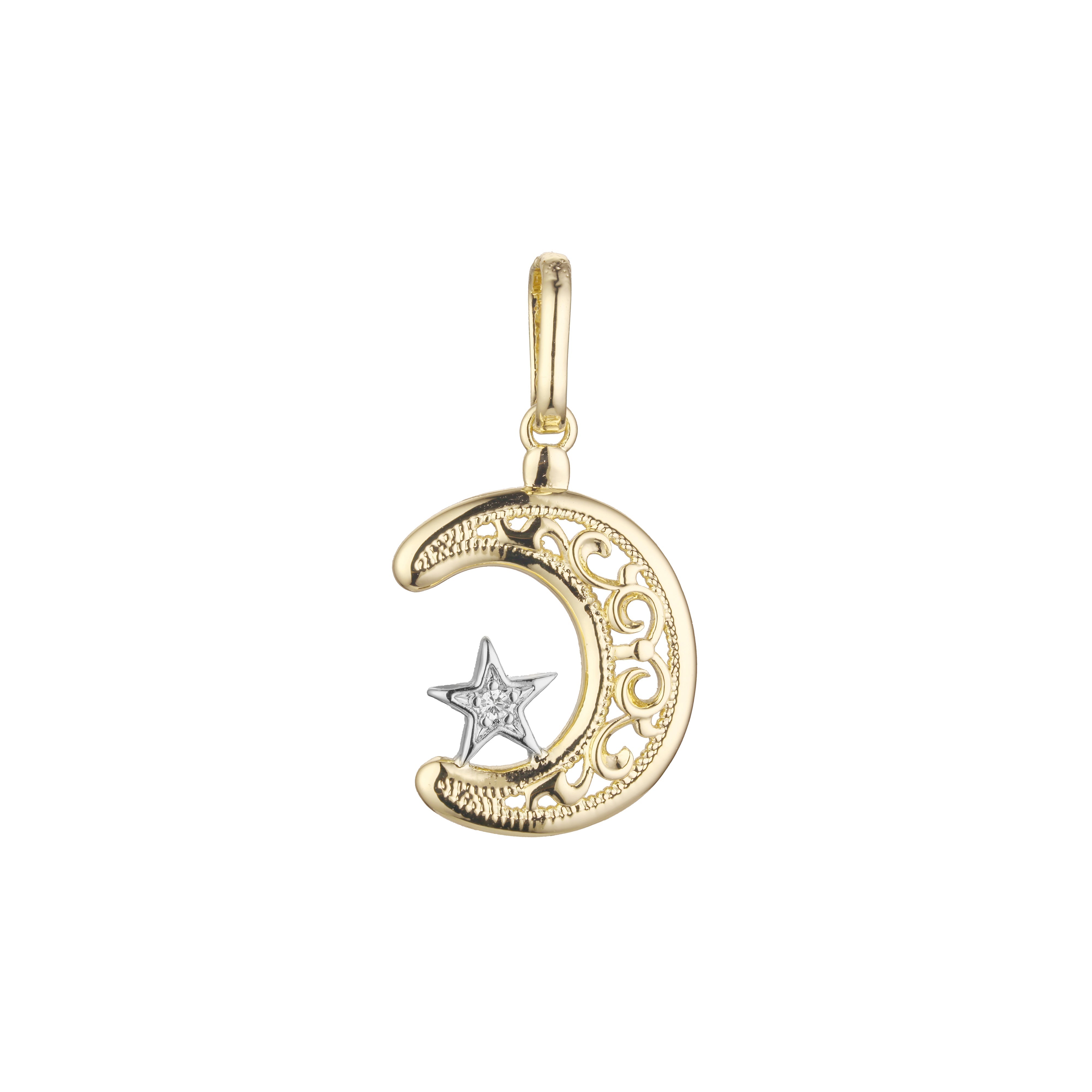 Star and Crescent moon Islamic Rose Gold, 14K Gold two tone, White Gold pendant
